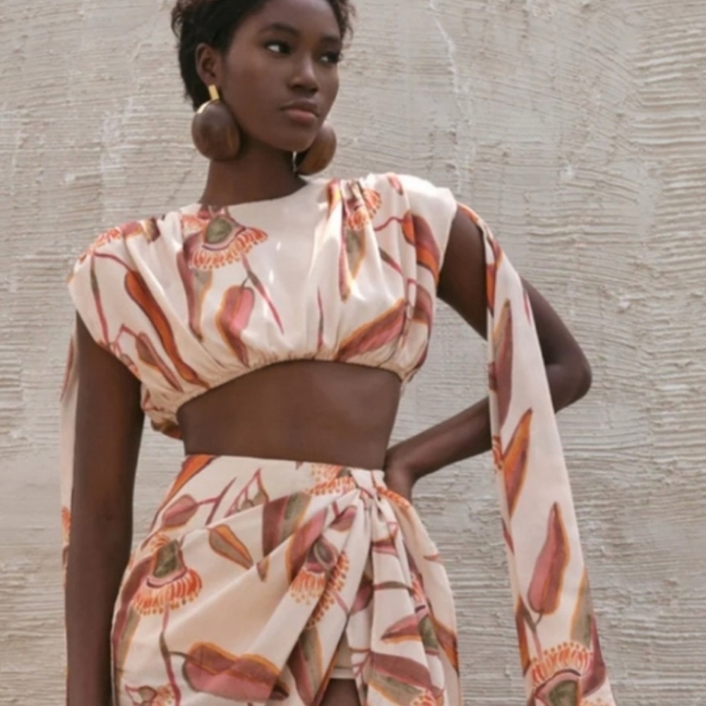 Andrea Iyamah Halima Cropped Top Eucalyptus‎ Print NWT Size Small